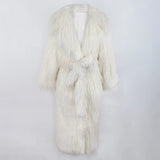 Ouzey Winter Long Thick Warm Shaggy Hairy Fluffy Faux Mongolian Fur Coat Women Sashes Elegant Luxury Furry Overcoat 2025