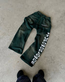 Ouzey dandys world Hip-hop street lettering side design elastic waisted straight pants mens y2k dark green fashion skateboard rock baggy sweatpants