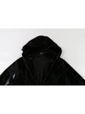 Ouzey Spring Black Long Waterproof Shiny Reflective PVC Faux Leather Coat for Women with Detachable Hood Y2K Streetwear