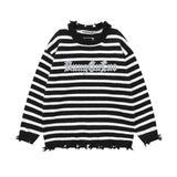 Ouzey Trendy Hip Hop Niche Design Sensibility Destructive Sweater For Men Loose Fit Idle Style Embroidery Stripe Knitted Top