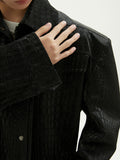 Ouzey Spring Autumn Cool Short Oversized Black Crocodile Print Pu Leather Jacket Men Long Sleeve Luxury Designer Clothes