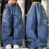 Ouzey Gothic spoof devil pattern printed high-waist jeans men winter Y2K American rock roll street hip-hop basketball baggy sweatpants