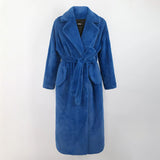 Ouzey Autumn Winter Long Loose Casual Blue Warm Thickened Soft Faux Fur Coat Women Sashes Chic Fluffy Furry Overcoat 2025