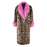 Ouzey Winter Long Thick Warm Colorful Leopard Print Patchwork Faux Fur Coat Women Luxury Designer European Clothes 2025