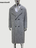 Ouzey Mens Winter Coats Double Breasted Loose Casual Warm Thick Long Grey Luxury Elegant Chic Woolen Overcoat Men 2025