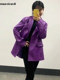 Ouzey Spring Loose Matte Purple Crocodile Print Faux Leather Blazer Women Double Breasted Loose Casual Fall Clothes 2025