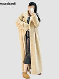 Ouzey Winter Long Soft Oversized Khaki Thick Warm Fluffy Fuzzy Faux Fur Coat Women Sashes Loose Casual Korean Fashion 2025