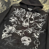 Ouzey Dark gothic punk skull letter print design oversized hoodie men's y2k baggy hip hop street zipper cardigan 2025 new sweatshirts