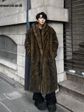 Ouzey Autumn Winter Long Thick Warm Hairy Faux Fox Fur Coat Men Shawl Collar Loose Casual Furry Overcoat Cardigan 2025