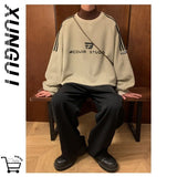 Ouzey Trendy brand heavyweight jacquard round neck sweatshirt men's spring and autumn oversize loose American college hooded -y2k tops