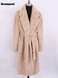 Ouzey Spring Winter Long Oversized Thick Warm Soft Fuzzy Fluffy Faux Fur Coat Women with Sashes Loose Furry Overcoat 2025