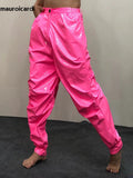 Ouzey Spring Colored Loose Shiny Reflective Patent Faux Leather Harem Pants Men Luxury Designer Y2K Clothes Trousers 2025