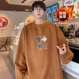 Ouzey Heavy suede round neck sweatshirt for men in autumn and winter new plus velvet trendy brand large size top American retro hooded