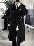 Ouzey Spring Autumn Long Loose Cool Black Trench Men Double Breasted Luxury Designer British Style Overcoats for Men 2025