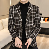 Ouzey 2024 Autumn And Winter New Checkered Long sleeved Small Suit Men's Korean Edition Handsome Youth Fashion Versatile Trendy Coat