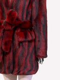 Ouzey Autumn Winter Colorful Thick Warm Soft Gradient Faux Mink Fur Coat Women Deep V Neck Sashes Elegant Fluffy Jacket