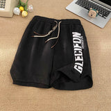 Ouzey Hong Kong style printed sports shorts summer five-quarter pants American ins trend loose casual versatile five-cent Y2K pants