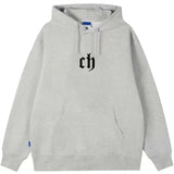 Ouzey American high street CH letter hooded sweatshirt men's hip-hop fashion brand autumn and winter plus velvet loose couple's jacket