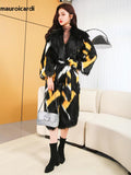 Ouzey Winter Long Colorful Shaggy Hairy Thick Warm Faux Fur Coat Women Sashes Elegant Multicolored Luxury Furry Overcoat