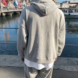 Ouzey 3135 GRAY KNITTED HOODIE AND WIDE SWEATPANTS (TOP & BOTTOM)