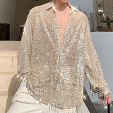 Ouzey Fringed Sequined Mesh Shirt