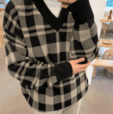 Ouzey 1142 PLAID V-NECK SWEATER