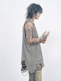 Ouzey [Mz] Oversized Vintage Washed Wide Shoulder Tank Top Na1180