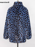 Ouzey Spring Winter Oversized Thick Warm Soft Colorful Leopard Print Faux Fur Coat Women Stand Collar Zip Up Fluffy Jacket