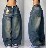 Ouzey 2024 The New American Retro Washed Wide-leg Jeans Female Y2K Hip-hop Street Jeans with A Drooping Waist in The Spring and Autumn