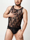 Ouzey - Mens See Through Lace Vest Briefs SetG