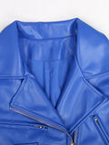 Ouzey Spring Short Blue Lightweight Soft Pu Leather Moto & Biker Jacket Women Zipper Belt Long Sleeve Fall Clothes 2025