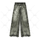 Ouzey Y2K Destroyed Stitching Jeans Men's Black Washed Jeans Gothic Style Street Trend Clothing Retro Loose Wide Leg Pants Fall Guys