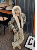 Ouzey dandys world American Fashion Camouflage Plush Hat Jacket Coat Y2K High Street Hip hop Harajuku Loose Women Make Hoodies Fashion Streetwear