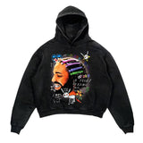 Ouzey 90s Streetwear 2024 fall new portrait print hoodie for men Y2k American High Street trend Coat Jacket Goth Harajuku punk oversized sweatshirt