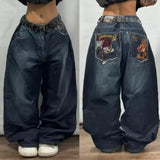 Ouzey 2024 Cross-border New American Retro Washed Jeans Ladies Y2K Street Fashion Loose Young Wide-leg Heavy Industry Straight Jeans