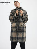 Ouzey Autumn Winter Long Loose Stylish Thick Warm Colorful Plaid Wool & Blends Coat Men Double Breasted Runway Fashion