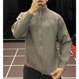 Ouzey Dark gray zipper stand collar sweater men's Korean style lazy style high-end cleanfit knitted cardigan jacket men clothing tops