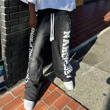 Ouzey 90s Streetwear Retro Gothic Two Piece Set Casual Tracksuit Men Hot Drill Patchwork Y2k Clothes for Men Hip Hop Sweatpants T Shirts Streetwear