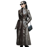 Ouzey Spring Long Black Soft Skirted Pu Leather Trench Coat for Women Sashes  Elegant Luxury Plus Size Clothes 5xl 6xl 7xl