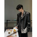 Ouzey Vintage American Style Bomber Jacket For Men 2024 Autumn Winter New High-End Leather Motorcycle Jacket Casual Vest