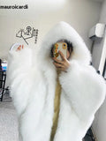 Ouzey Winter Oversized Black Warm Shaggy Hairy Faux Fox Fur Coat Women with Hood Bat Sleeved White Korean Fashion 2025