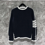 Ouzey 2024 Striped Knitted Sweater Long Sleeve Jacket Round Neck Coarse Thread Autumn/Winter Trendy Pullover Top For Men