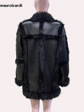 Ouzey Winter Oversized Black Thickened Warm Soft Hairy Shaggy Patchwork Faux Sheepskin Coat Women Chic Korean Fashion 2025