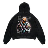 Ouzey 90s Streetwear 2024 fall new portrait print hoodie for men Y2k American High Street trend Coat Jacket Goth Harajuku punk oversized sweatshirt