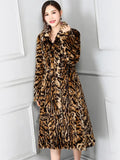 Ouzey Winter Long Warm Thick Fluffy Colorful Leopard Print Faux Fur Coat Women Drawstring Waist Luxury Furry Overcoat 2025