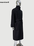 Ouzey Spring Winter Oversized Long Thick Soft Warm Black Wool Blends Coat Men Luxury Elegant Chic Woolen Overcoat 2025