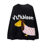 Ouzey Unique Cartoon Sausage Dog Pullover Sweater American Style Knitted Top For Men And Women Fashionable Autumn/Winter Loose-Fit