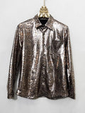 Ouzey Spring Autumn Cool Sexy Fitted Shiny Stretchy Colorful Snake Print Faux Leather Shirt Jacket Men Emo Clothes 2025