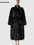 Ouzey Winter Long Oversized Black Thick Warm Soft Shaggy Fluffy Faux Fox Fur Coat Women Sashes Loose Casual Furry Overcoat