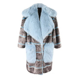 Ouzey Nerazzurri Autumn Winter Long Thick Warm Blue Striped Patchwork Faux Fur Coat Women Loose Casual Luxury Chic Korean Fashion 2025